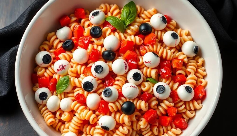 spooky eyeball pasta dish