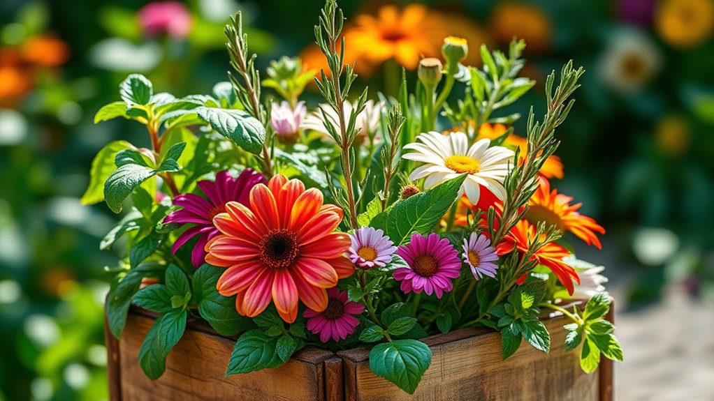 combine herbs and flowers