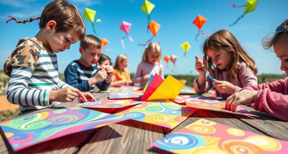 creating paper kites outdoors